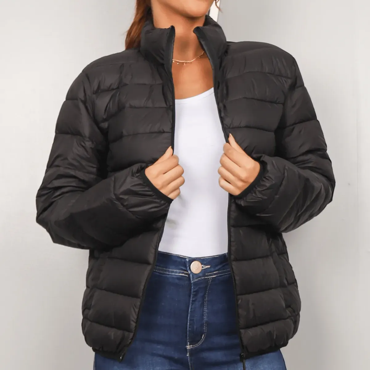 Jaqueta Feminina Puffer De Frio Com Nylon Impermeável
