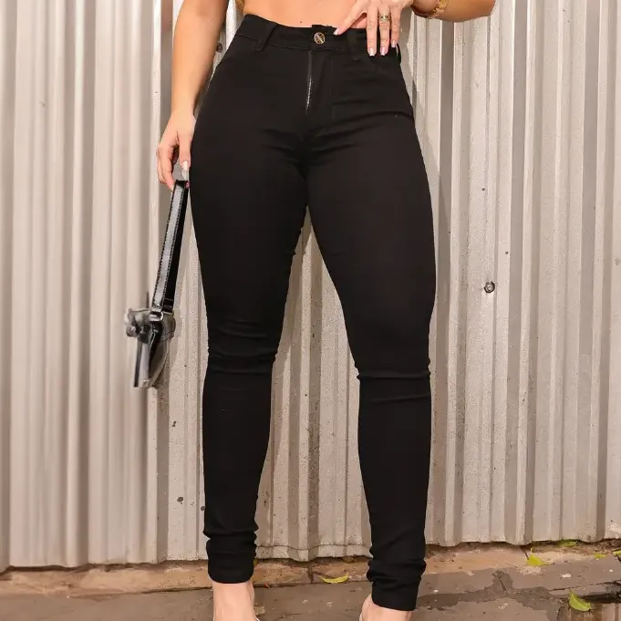 Calça Feminina Jeans Skinny Cintura Alta Com Elastano Luxo