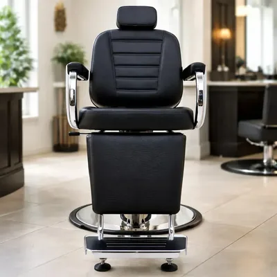 Poltrona Cadeira Salão Barbeiro Reclinável Barber Pró Cor Preto Crocco Forma Da Base Redonda