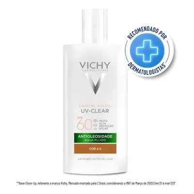Protetor Solar Facial Antioleosidade Toque Seco, FPS 60, Reduz Acne e Poros Acabamento Invisível Com Niacinamida e Ácido Salicílico, Cor 4.0, Capital Soleil UV-Clear Vichy 40g