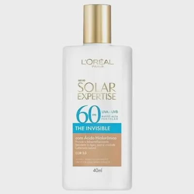 Protetor Solar Facial FPS 60, Textura Aquosa Ultraleve, Proteção Avançada Anti-Idade, Cor 3.0, Expertise The Invisible L’Oréal Paris Solar 40g