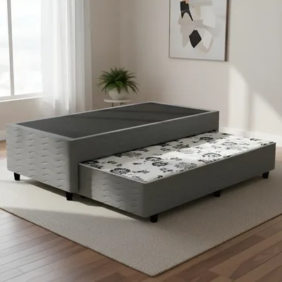 Cama Box Solteiro Com Auxiliar De Espuma - Bicama - Unique Cor Cinza