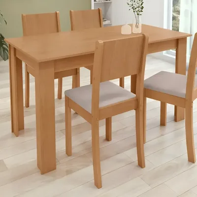 Conjunto Sala De Jantar Com 4 Cadeiras Grupo Lopas Easy Line Cor Amêndoa