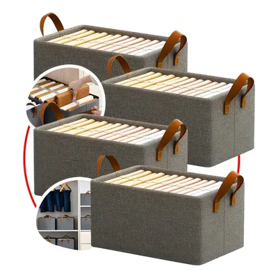 4 Caixas Organizadora De Guarda Roupa Cesto Gaveta Dobrável Cinza