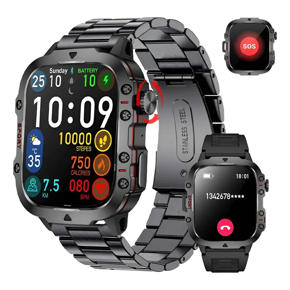 Relógio Inteligente Bluetooth Militar Masculina Esportivo