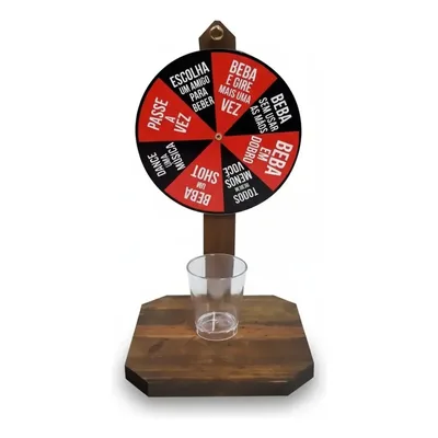 Jogo Roleta Shot Bebidas MDF Artesanal Cachaça Tequila Vodka 1 Copo 50ml
