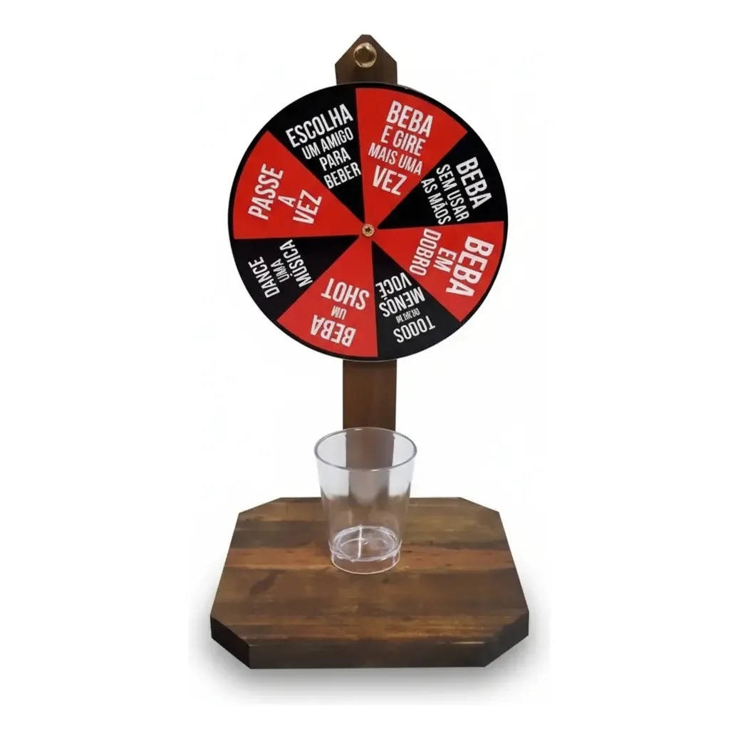 Jogo Roleta Shot Bebidas MDF Artesanal Cachaça Tequila Vodka 1 Copo 50ml