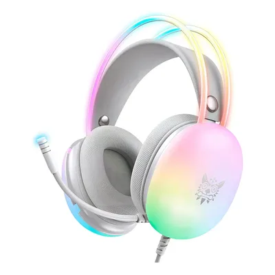 Fone de ouvido para jogos Onikuma X25 para PC com microfone, cor: branco, arco-íris