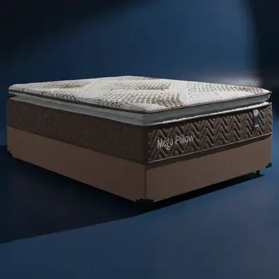 Cama Box Casal + Colchão De Espuma Com Mega Pillow Top