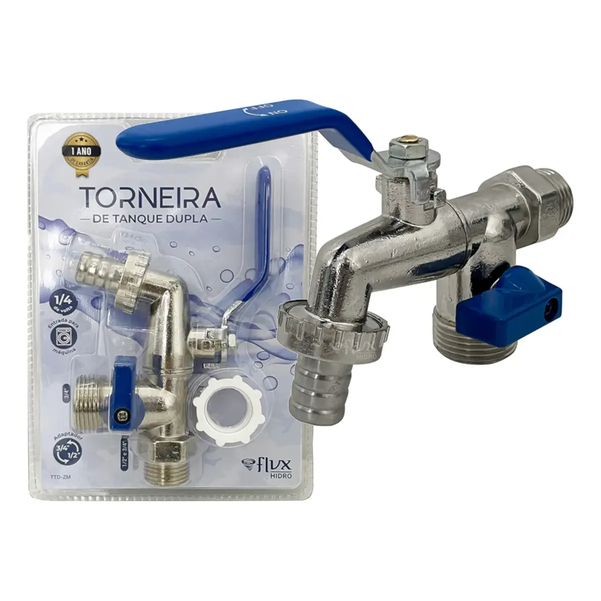 Torneira Dupla Tanque Flvx Hidro Cinza Abertura 1/4 Volta Zamak