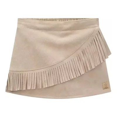 Short Saia Infantil Em Suede Com Franja Kukiê