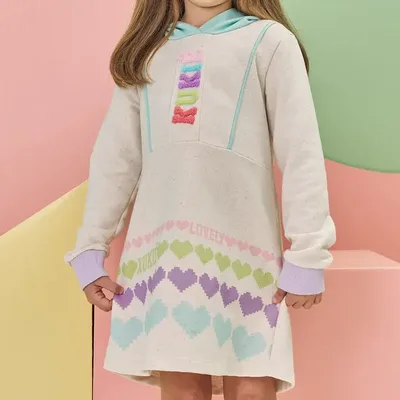 Vestido Manga Longa E Capuz Corações Kukiê