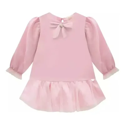 Vestido Infantil Tule Com Elastano E Laço Rosa Kukiê