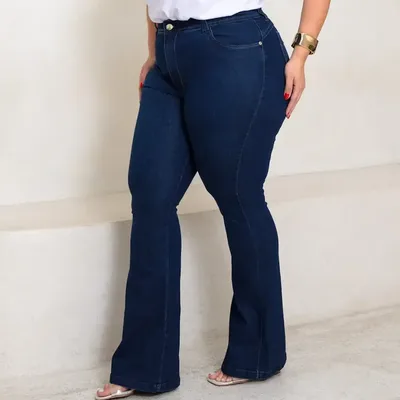 Calça Flare Jeans Modeladora Feminina Cintura Alta Boca Sino