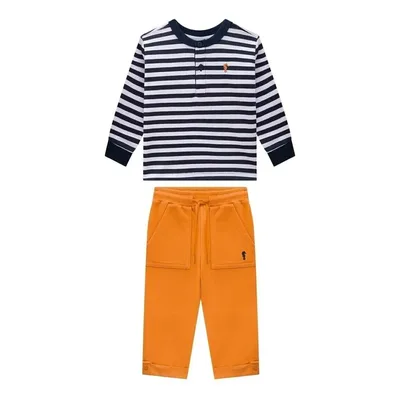 Conjunto Bebe Bata Listrada Calça Moletinho Onda Marinha