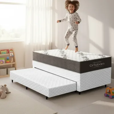 Bicama E Aux Solteiro + Colchão Espuma D33 Airtech Ortobom