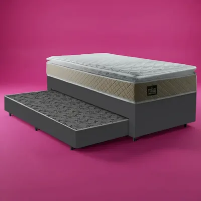Cama Box Com Auxiliar Solteiro + Colchão De Espuma D45