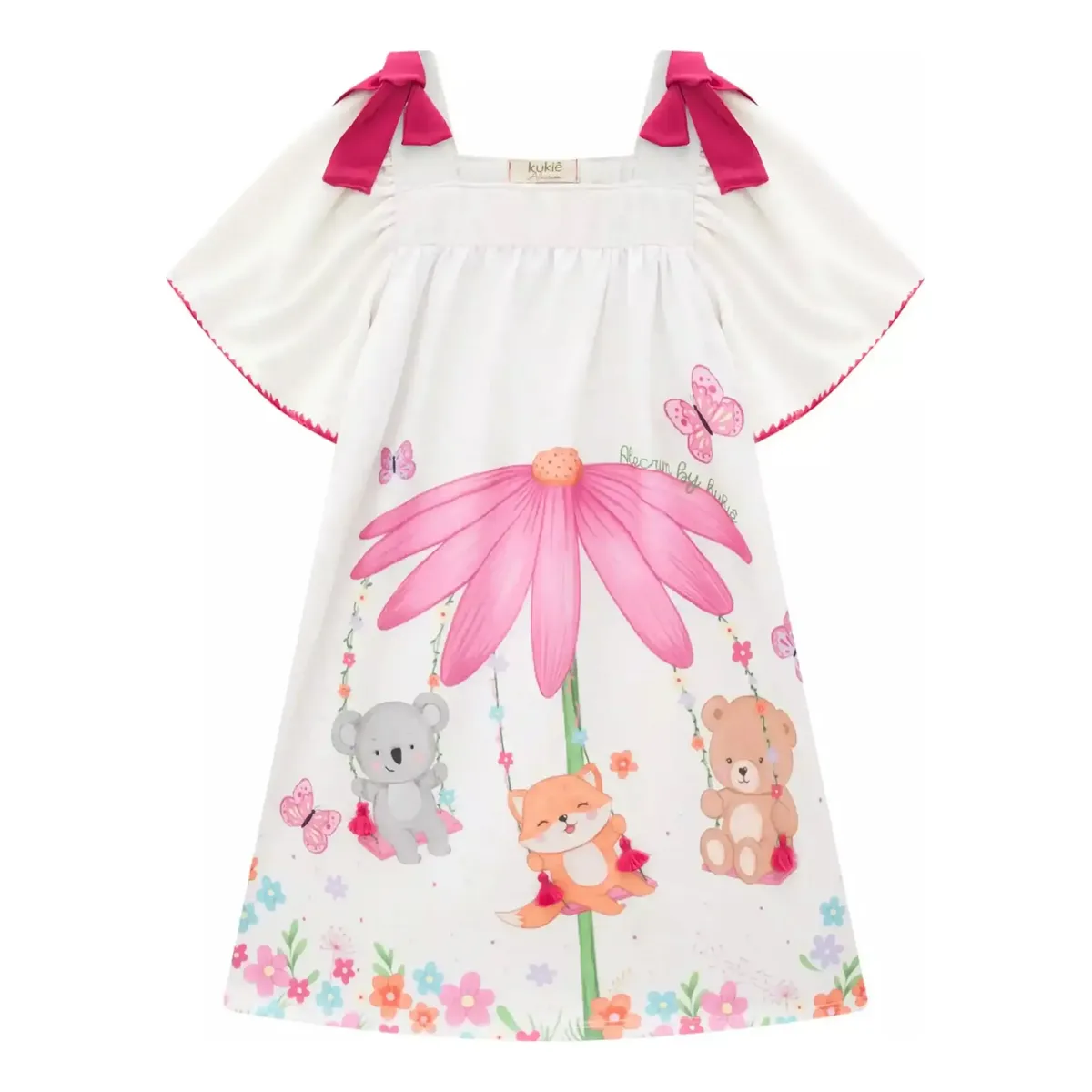 Vestido Infantil Malha Flor E Laço Alecrim Kukiê