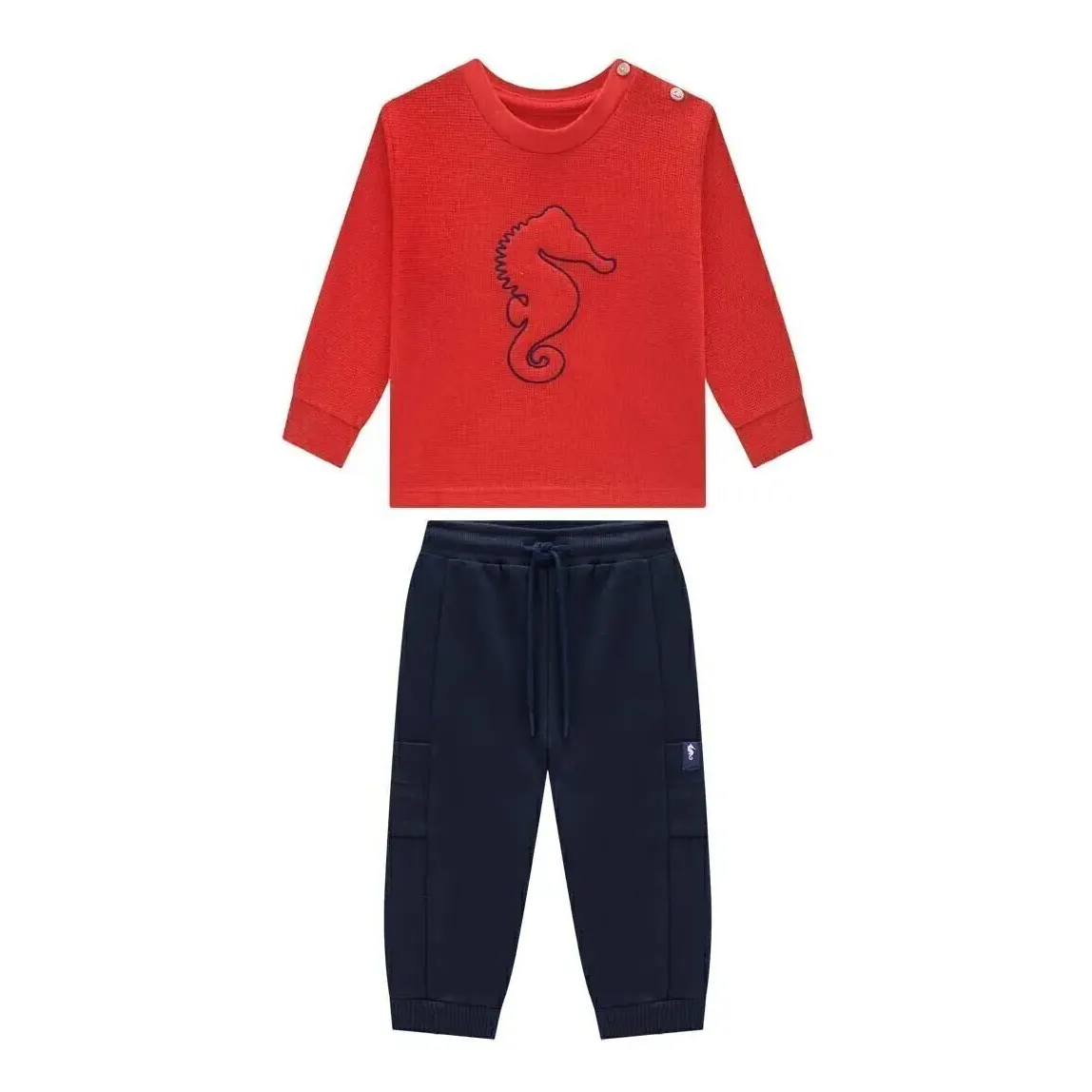Conjunto Blusa Ml Quadrile E Calça Moletinho Onda Marinha