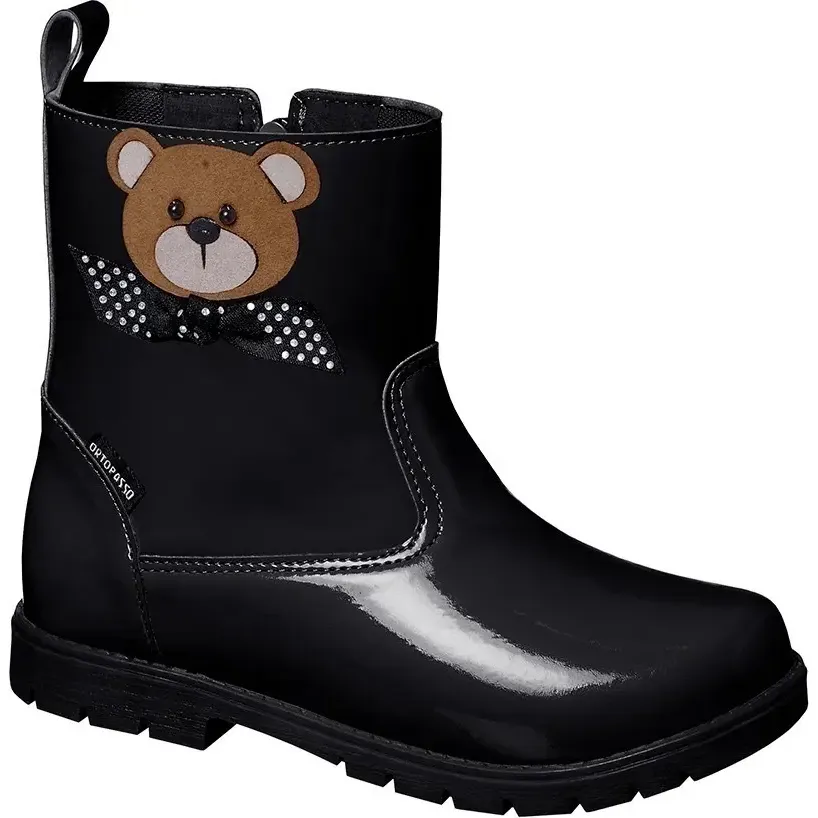 Bota Infantil Ortopasso Ursinha Verniz Preto