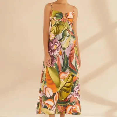 Vestido Cropped Farm Rio Alça Folhagem De Inverno