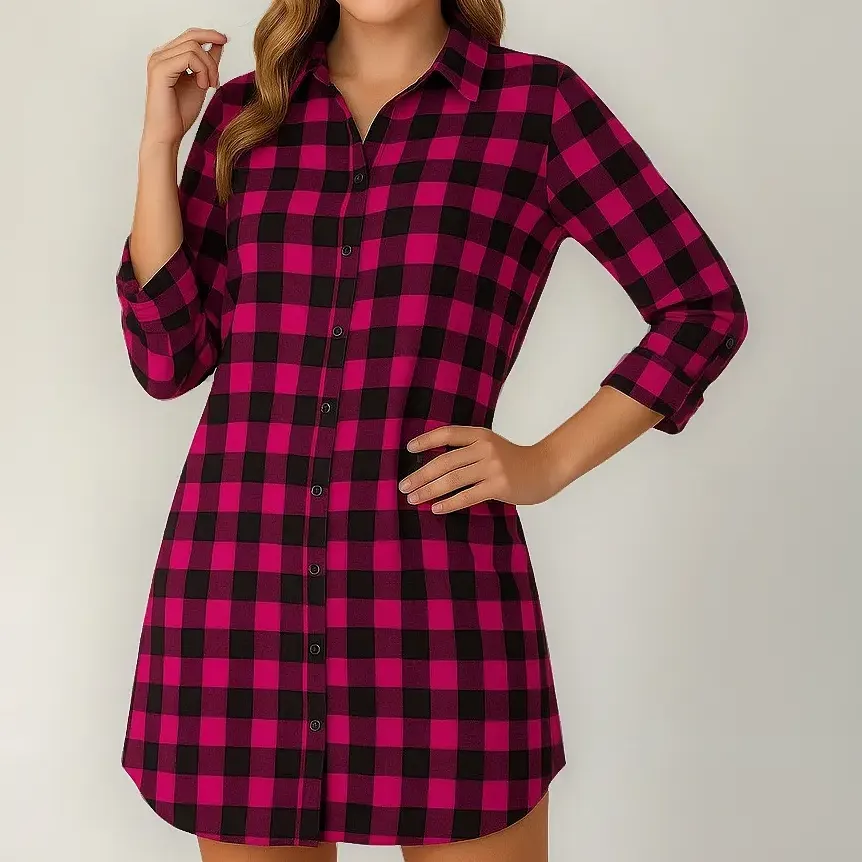 Vestido Xadrez Chamise Feminino Manga Longa Camisa Quadrilha
