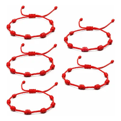 Kit 5 Pulseiras Vermelha Sete Nós Kabbalah Afastar O Mal Vermelho 30 Cm