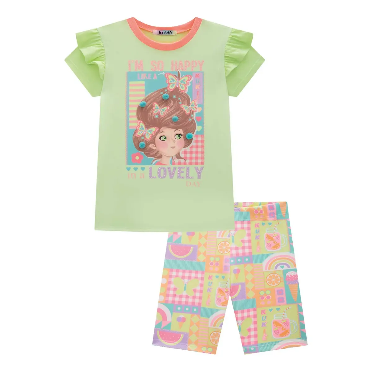 Conjunto Infantil Blusa Malha Short Biker Colour Kukiê