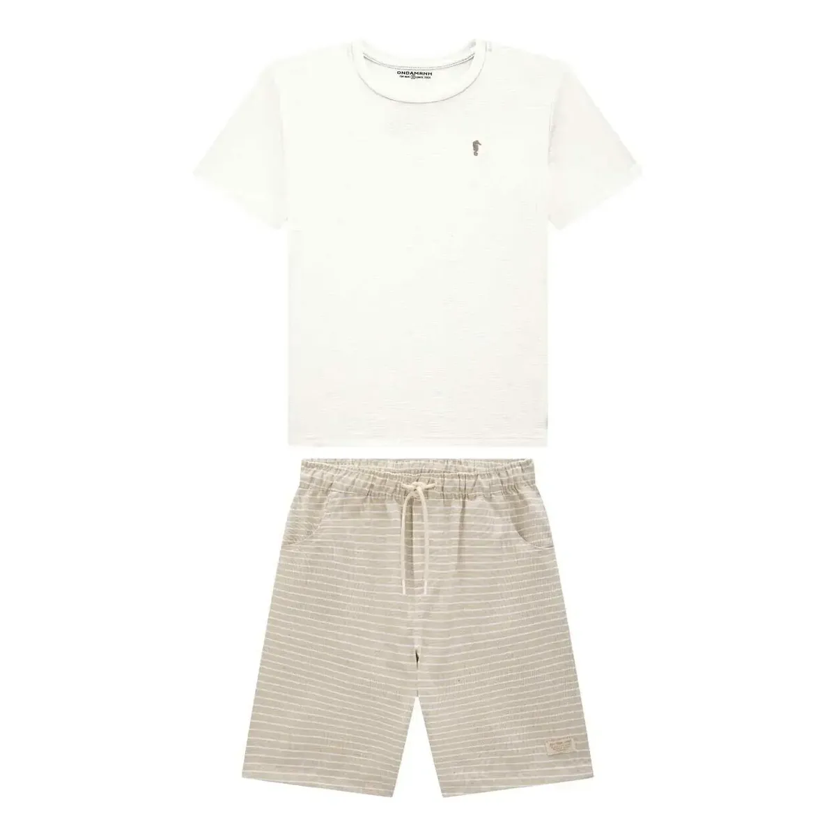 Conjunto Infantil Camiseta Flamê Bermuda Sarja Onda Marinha