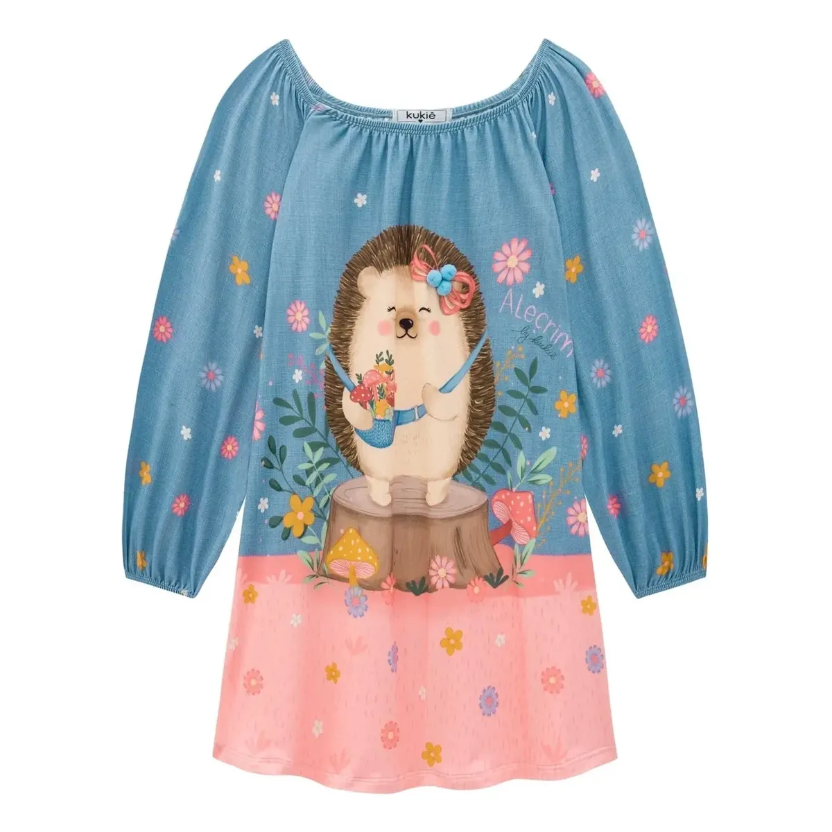 Vestido Infantil Manga Longa Porco Espinho Alecrim Kukiê