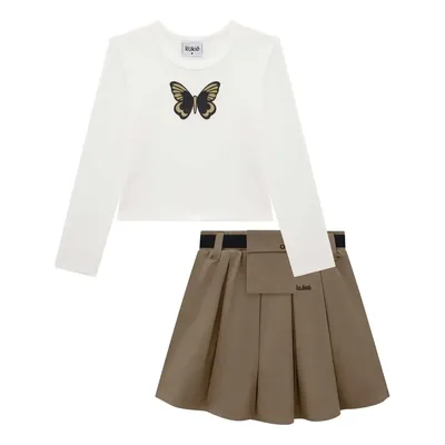 Conjunto Infantil Blusa Canelada Saia Sarja Borboleta Kukiê