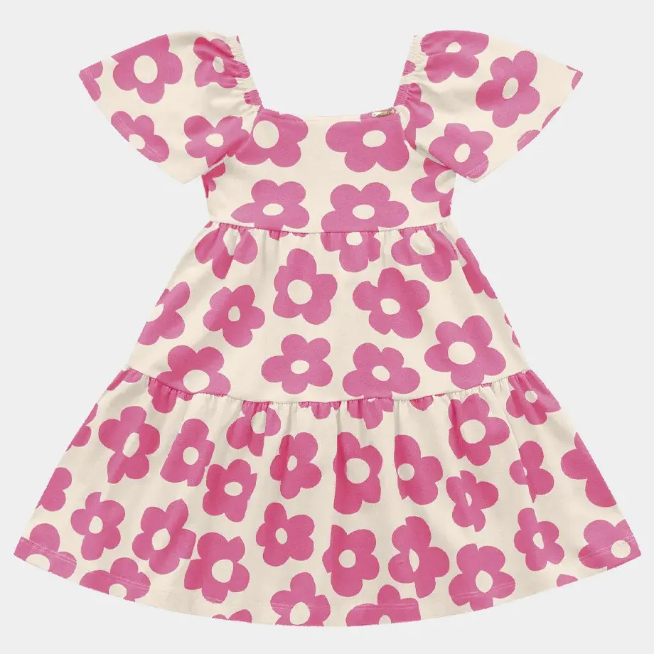 Vestido Infantil Cotton Flores Neon Fakini