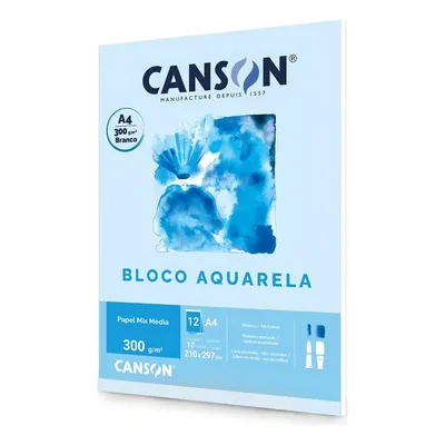 Bloco De Papel Canson Aquarela Mix Media 300g A4 12 Folhas