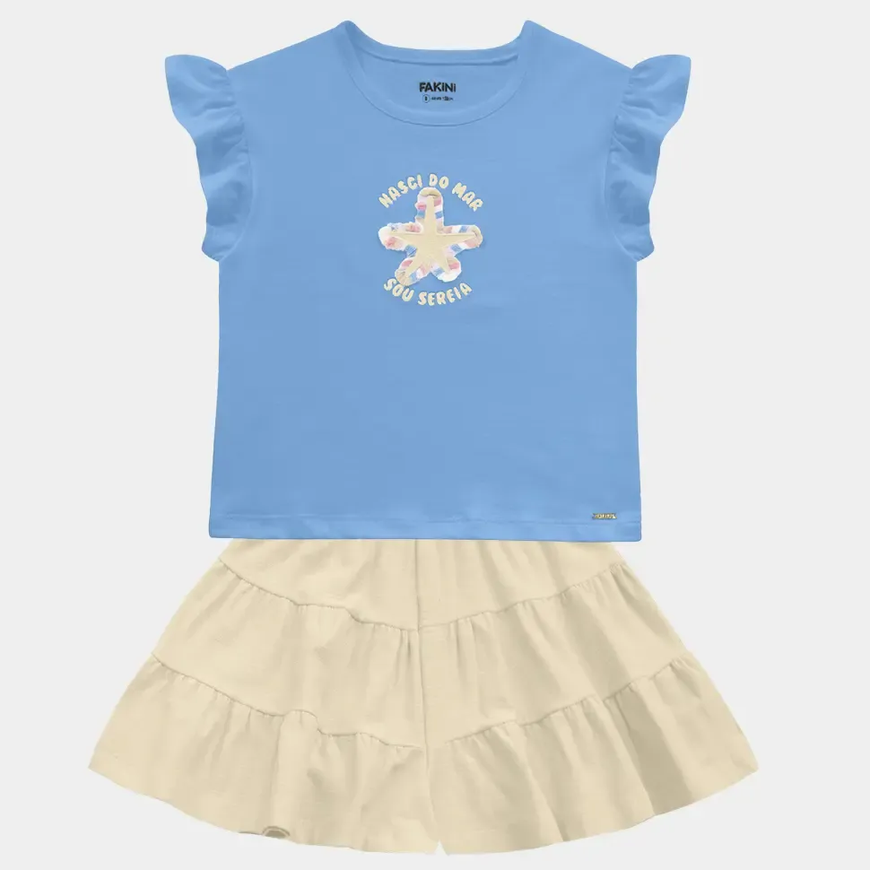 Conjunto Juvenil Blusa Malha Short Malha Babado Fakini