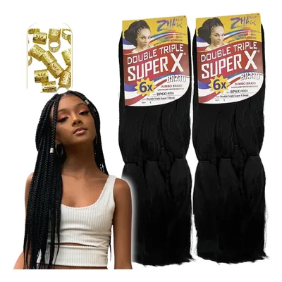 Kit 2 Aplique Cabelo Jumbo Tranças Jumbão Super X + Anéis
