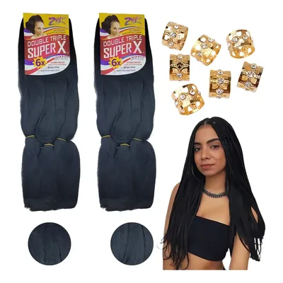 Kit 2 Pacotes Cabelo Jumbo Jumbão Zhang Hair Para Tranças Preto 65cm