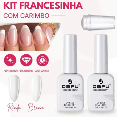 Kit Esmalte Gel Branco Renda Carimbo Francesinha Seca Cabine