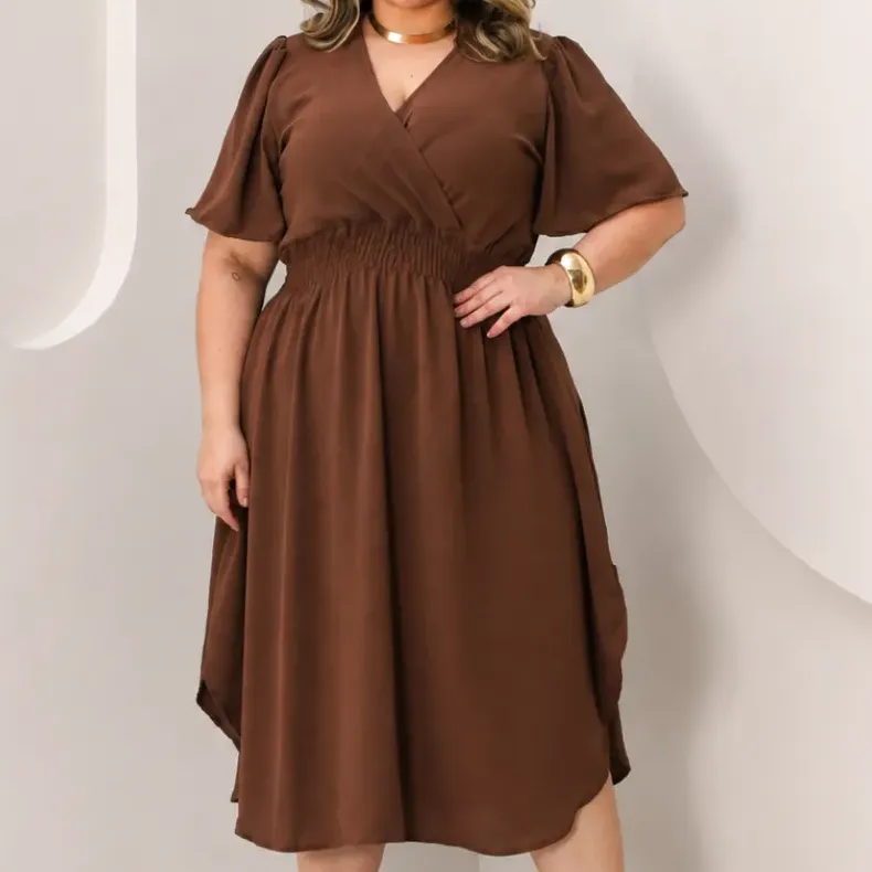 Vestido Transpassado Elastex Moda Plus Size Midi Evangélico