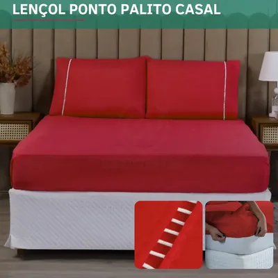 Jogo De Cama Casal Luxo 400 Fios Ponto Palito 3 Peças C/ Fronha Toque Macio Confortável Cor Vermelho Premium