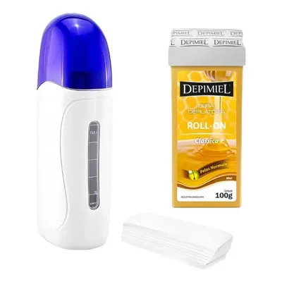 Kit Aquecedor Rollon + Cera Mel Rollon + 50 Folhas Tnt