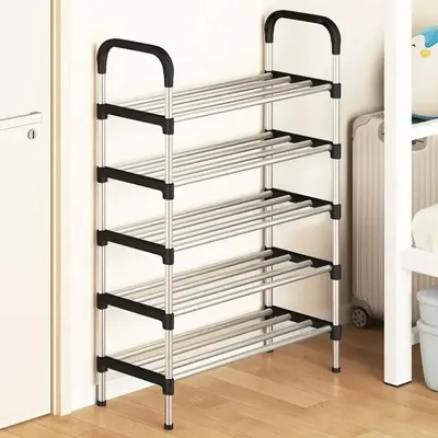 Rack Vertical Sapateira 5 Prateleiras 15 Pares Aço Inox Cor Preto-prata