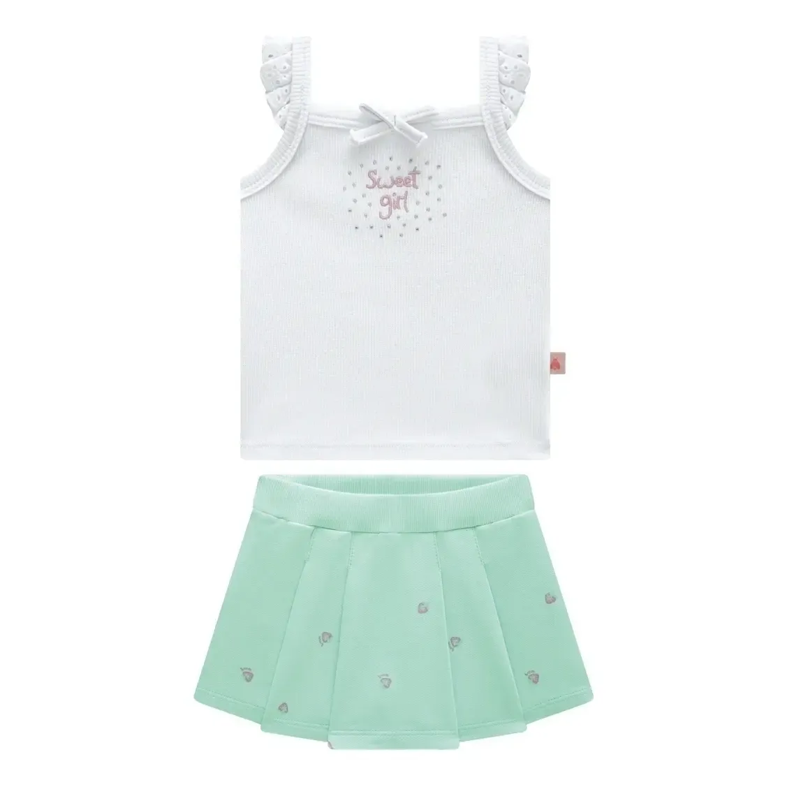 Conjunto Infantil Regata Canelada Short Saia Morango Somnii