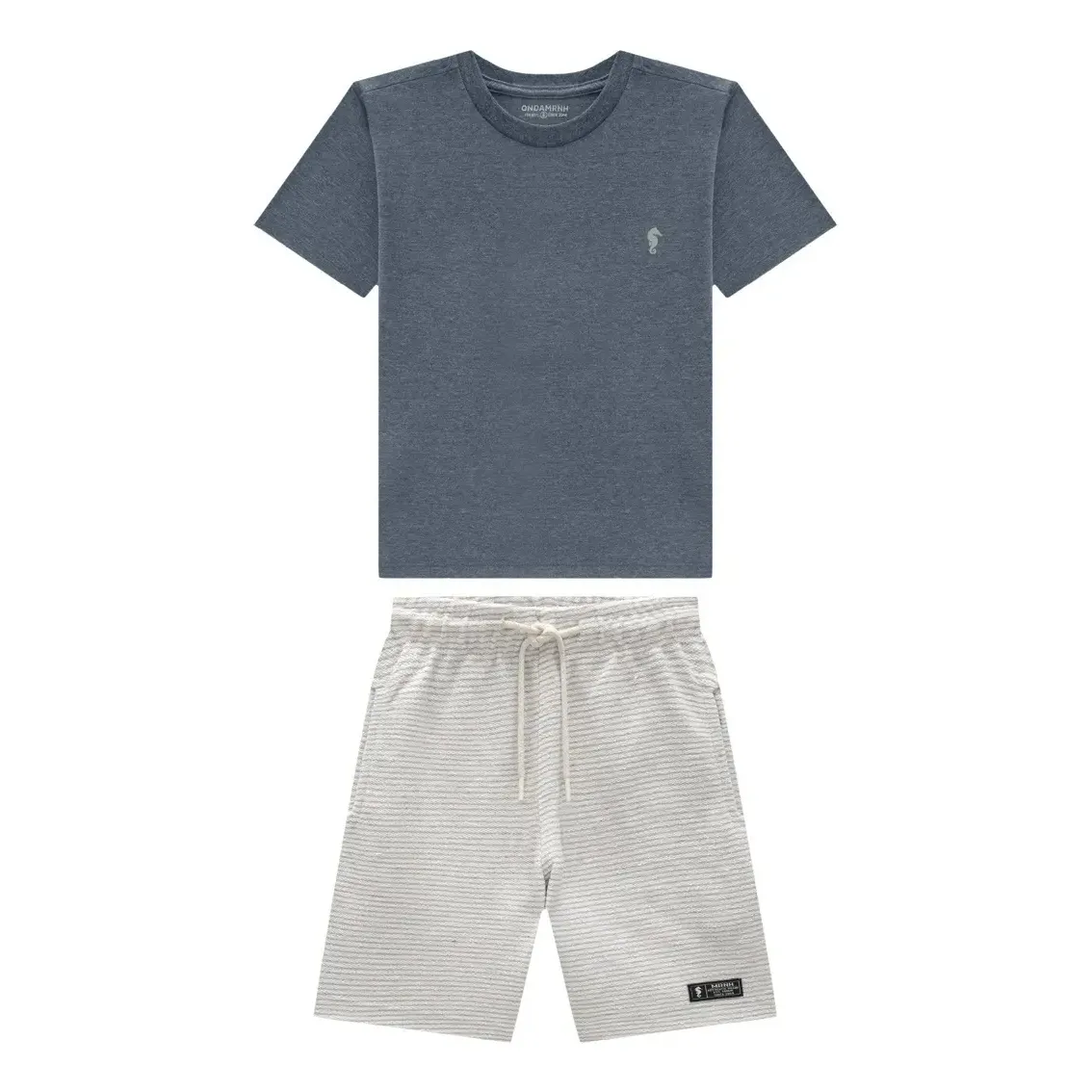 Conjunto Infantil Camiseta Malha Cinza Short Onda Marinha