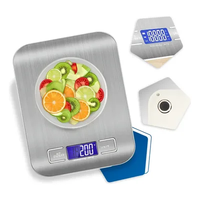 Balança Digital Cozinha Fitness Inox 10kg Alimentos Visor Grande Alta Precisão Pesar Dieta Portátil Profissional E Domestico Confeitaria Nutricional Ingredientes Foods Comida Prateada Pilha Nixzen