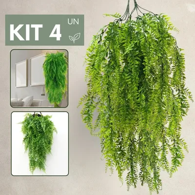 Kit 4 Pendentes Planta Artificial Samambaia Realista Verde Verde