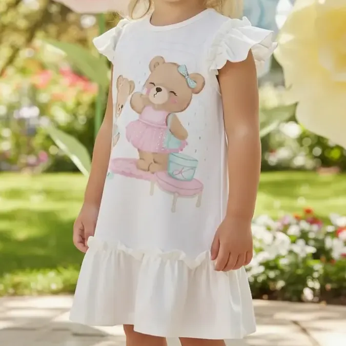 Vestido Bebe Em Cotton Ursas Charm Festa Kukiê