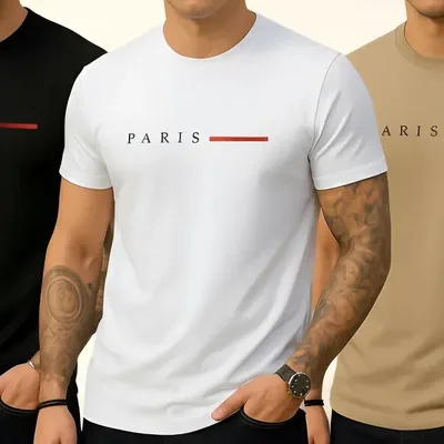 Kit 3 Camisetas Paris Masculinas Luxo Camisa Algodão Premium