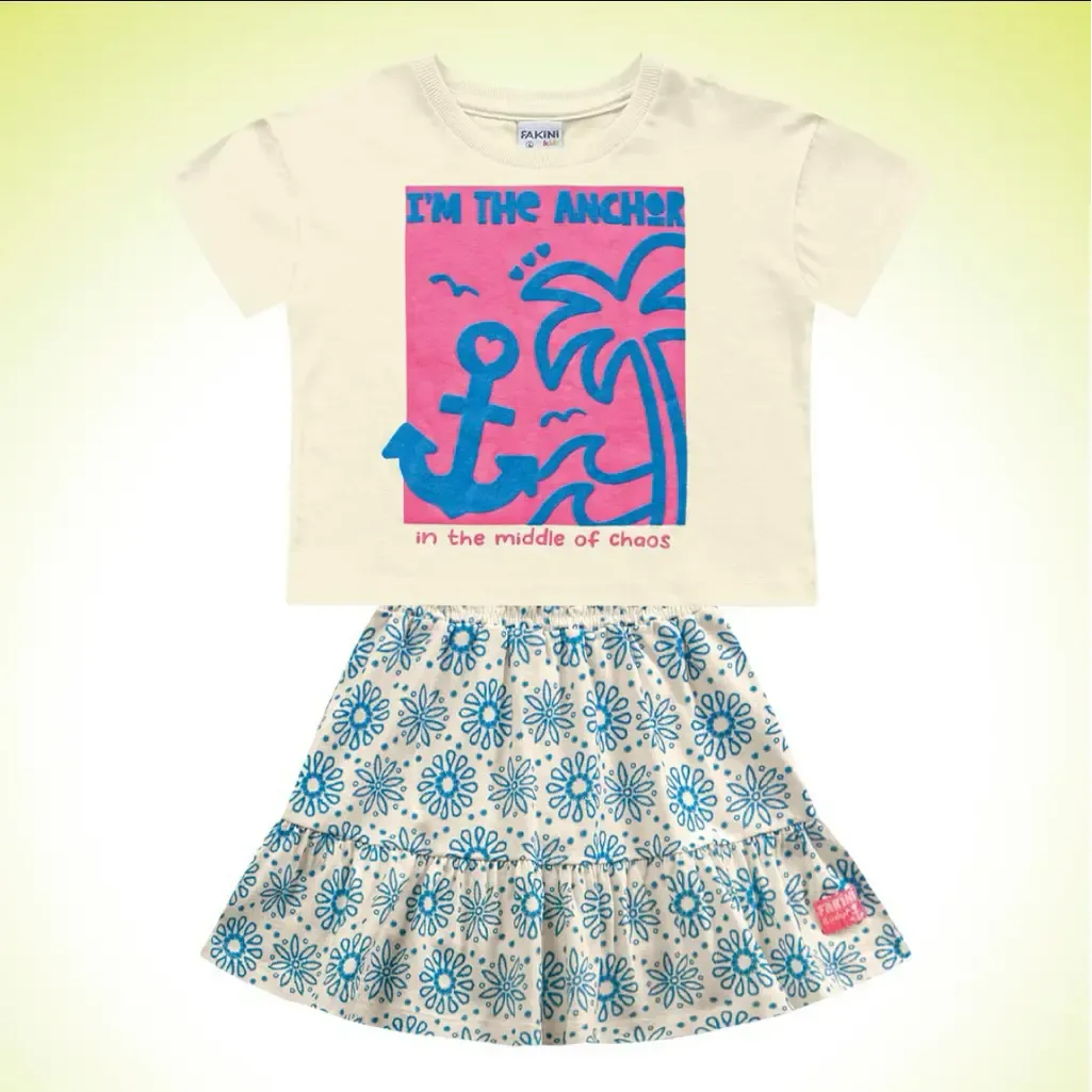Conjunto Infantil Blusa Malha Saia Com Short Embutido Fakini