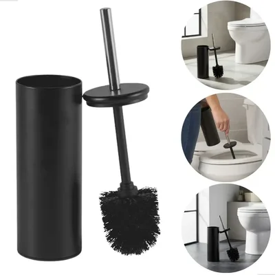 Escova Sanitária Matte Preta Cabo E Base Em Inox Powermaid Preto