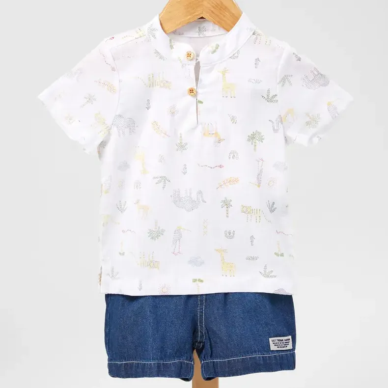 Conjunto Infantil Verão Social Onda Marinha Safari